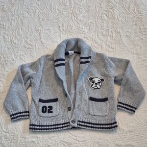 Janie and Jack boys 2T gray University Bull Dog cardigan knit sweater VGUC